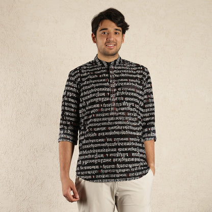 Black Men's Band Coallred Printed Shirt with full sleeves
