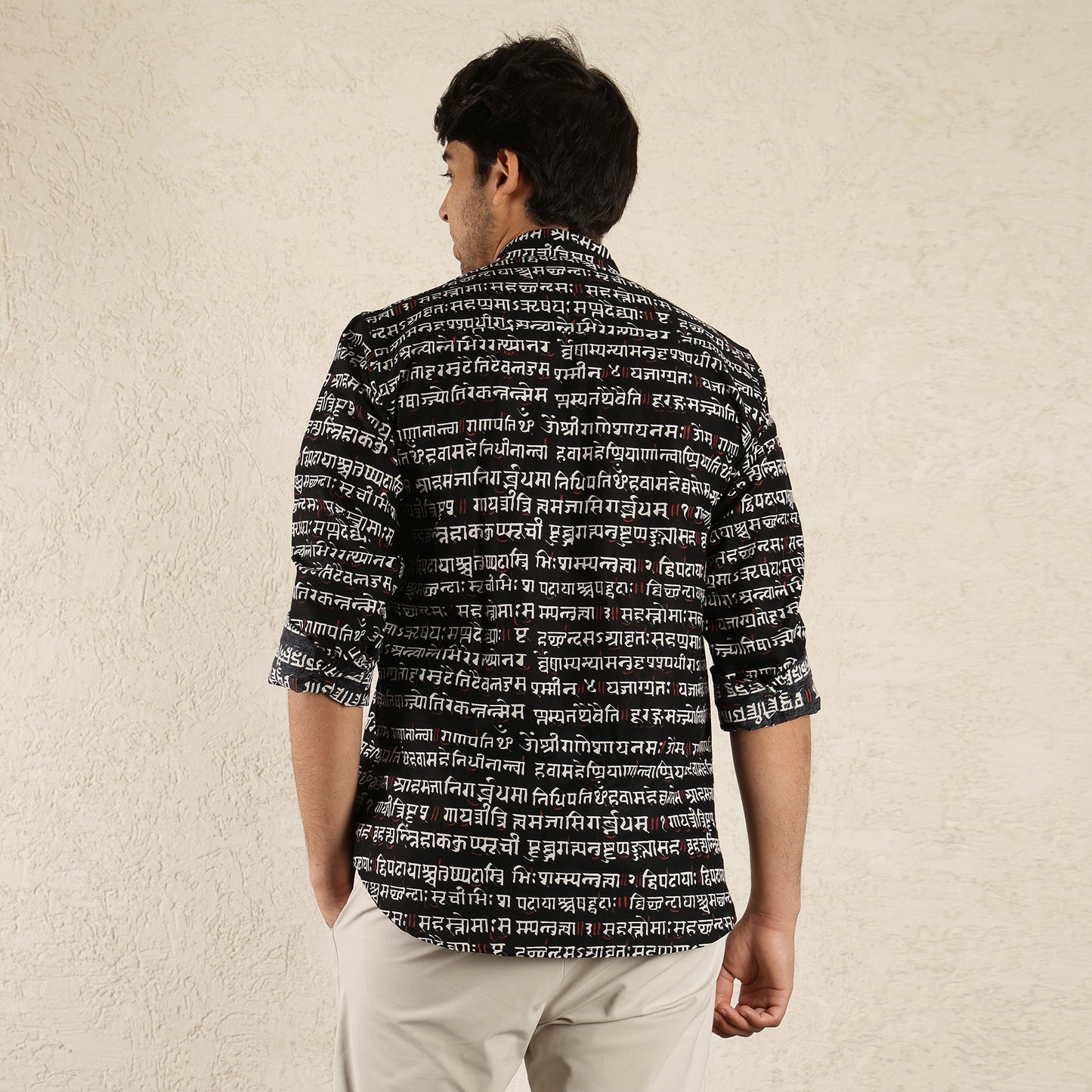 Black Men's Band Coallred Printed Shirt with full sleeves
