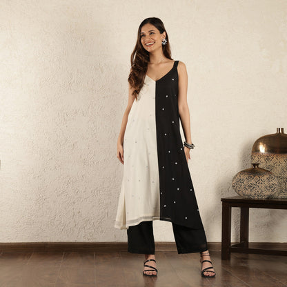 Black & Off white color block Kurta