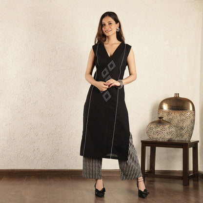 Black Hand Embroidered Suit Set with Trousers