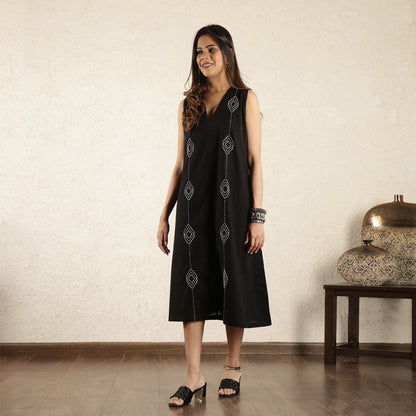 Black hand embroidered dress