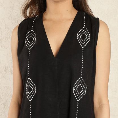 Black hand embroidered dress