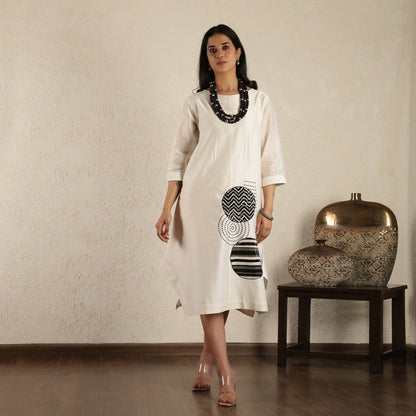 Off White Chanderi Silk Applique dress