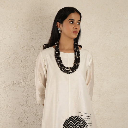 Off White Chanderi Silk Applique dress