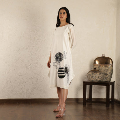 Off White Chanderi Silk Applique dress