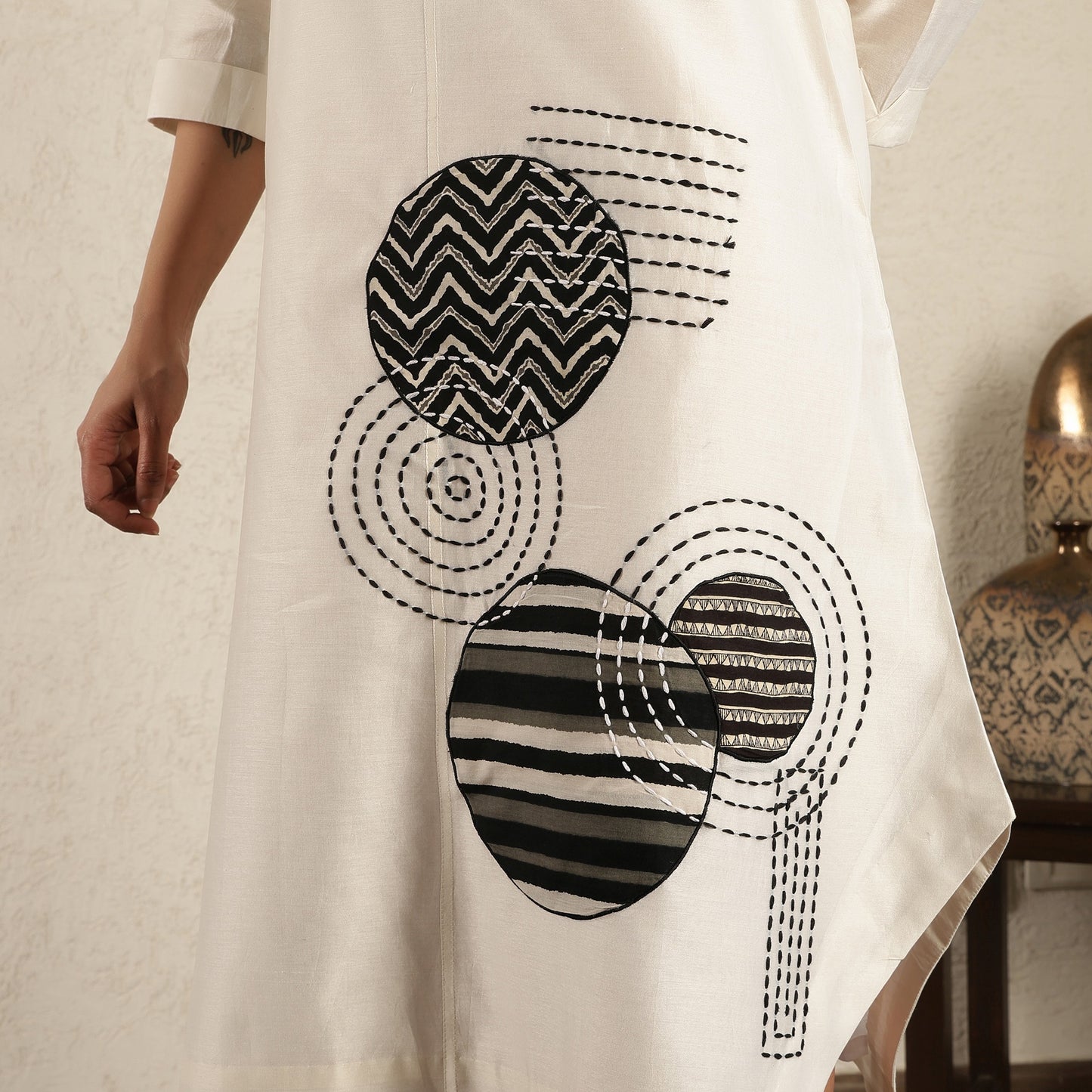 Off White Chanderi Silk Applique dress