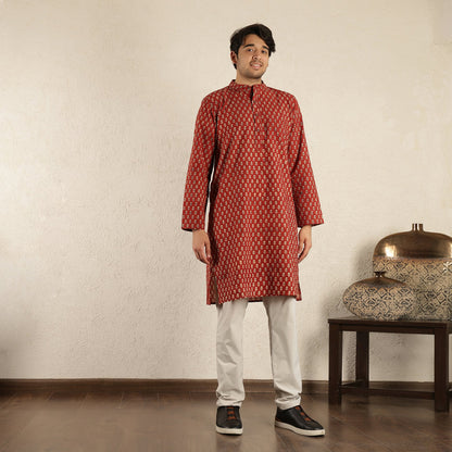 Red printed men's kurta