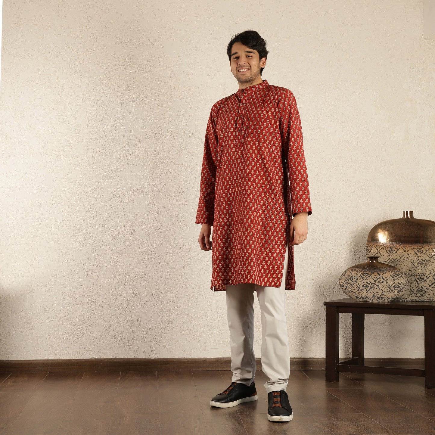 Red printed men's kurta