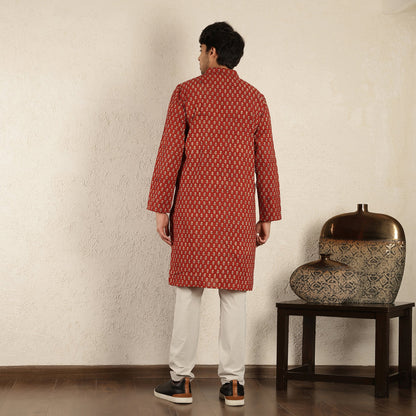 Red printed men's kurta