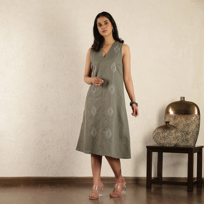 Olive Hand embroidered Dress