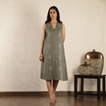 Olive Hand embroidered Dress