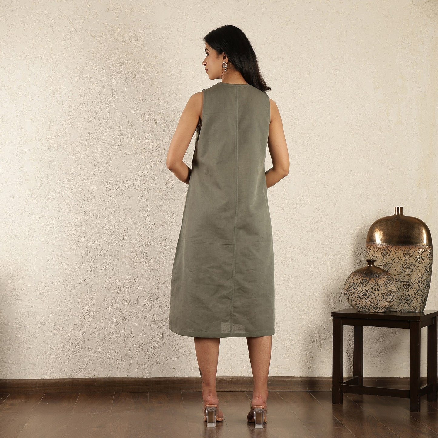 Olive Hand embroidered Dress