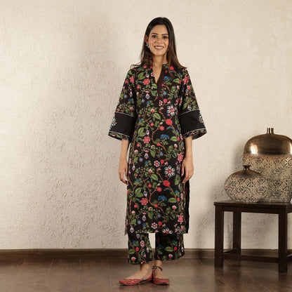 Black Kurta with embroidered Sleeves