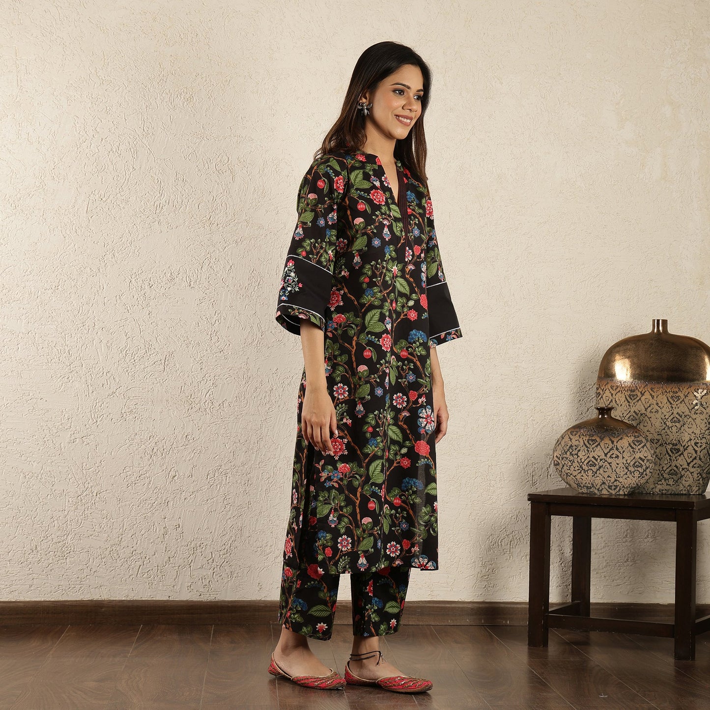 Black Kurta with embroidered Sleeves
