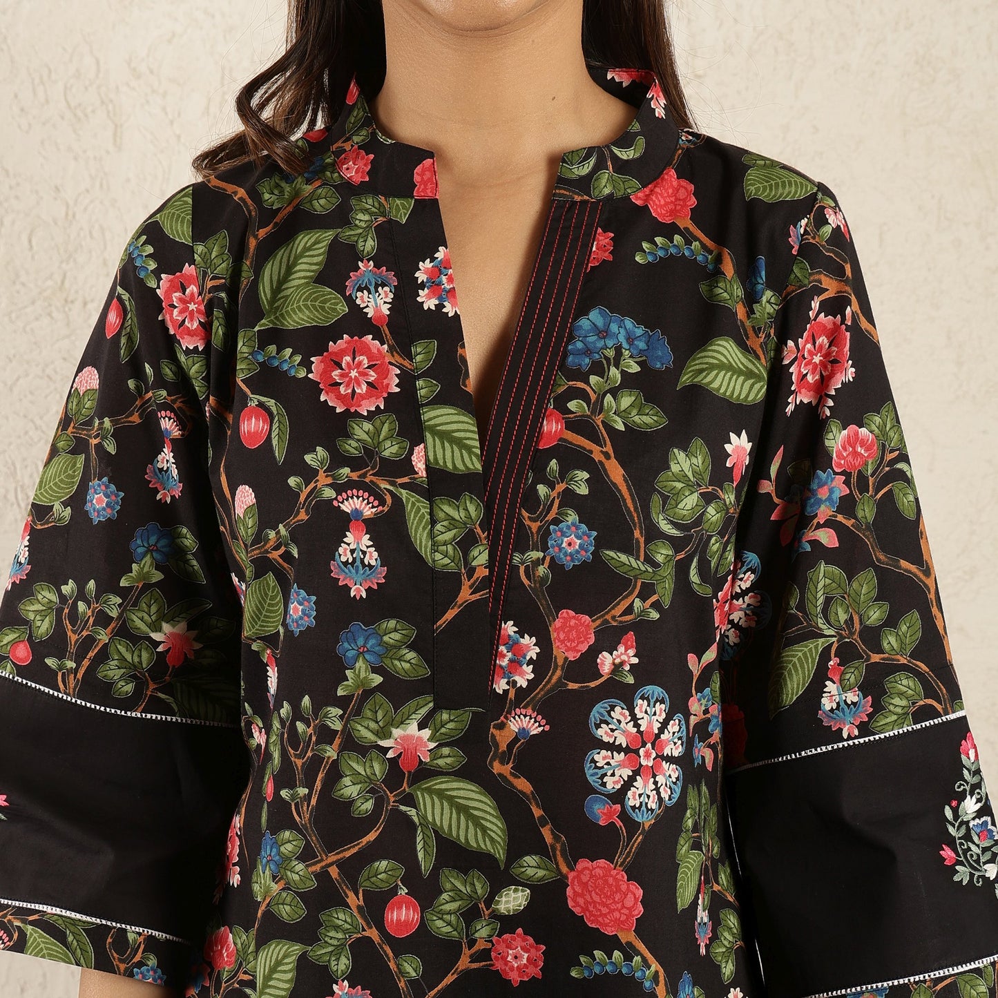 Black Kurta with embroidered Sleeves