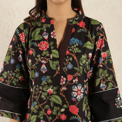 Black Kurta with embroidered Sleeves