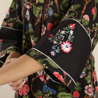 Black Kurta with embroidered Sleeves