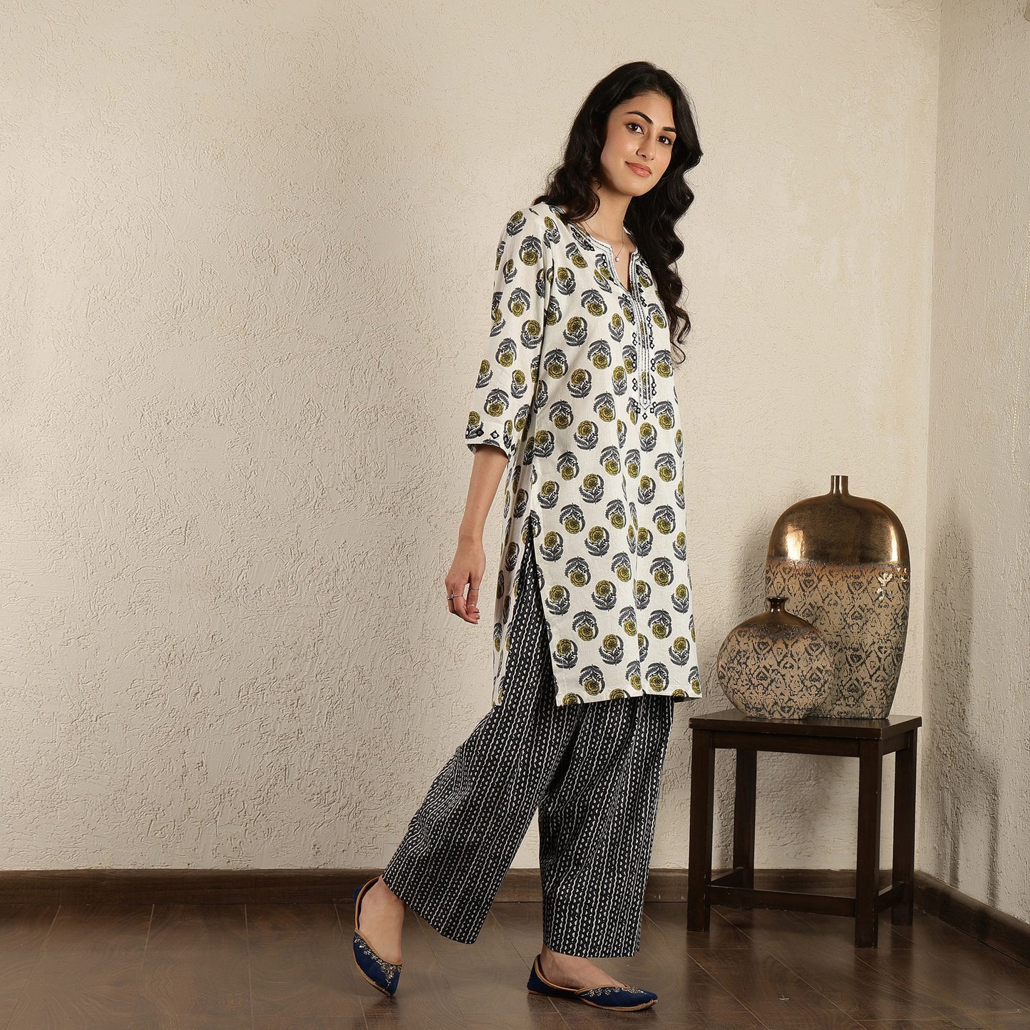 White floral printed kurta