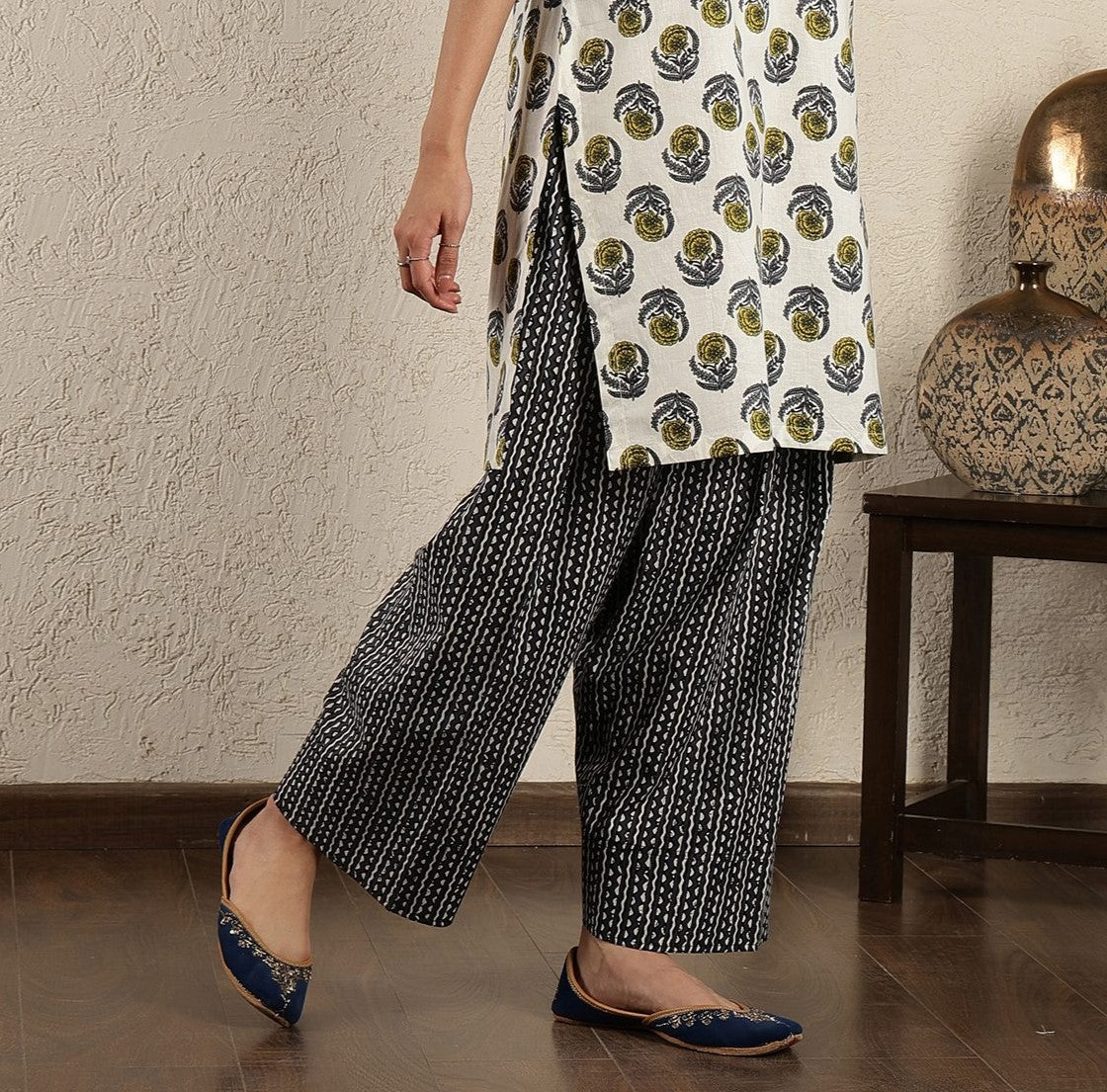 White Floral Printed Kurta Set with Salwar