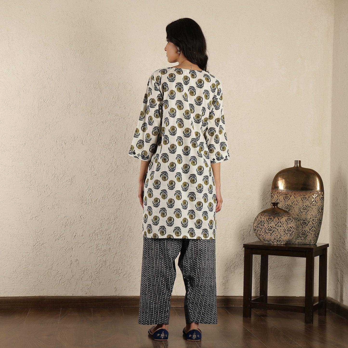 White floral printed kurta