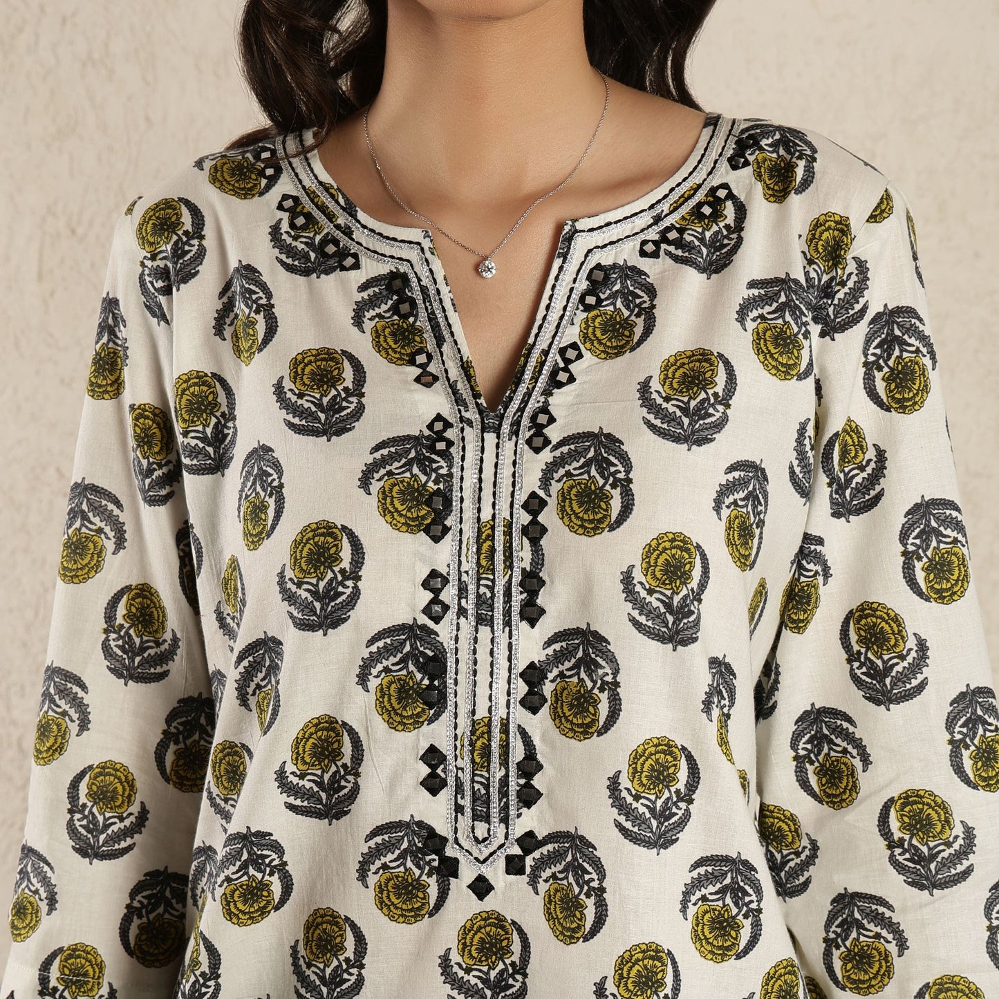 White floral printed kurta