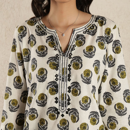 White floral printed kurta