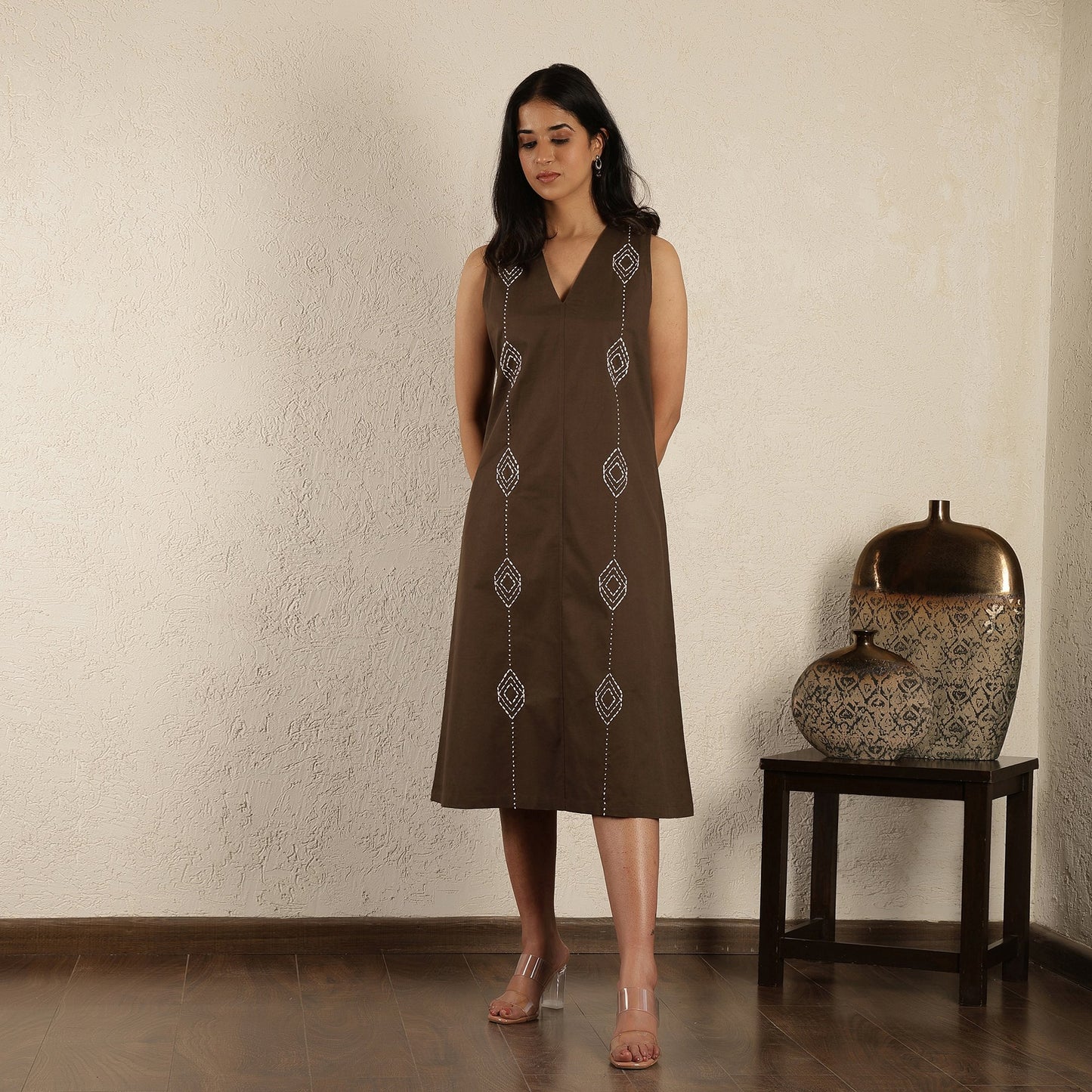 Brown Hand embroidered Dress