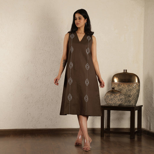 Brown Hand embroidered Dress