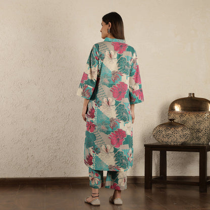 Teal Kurta with embroidered Sleeves