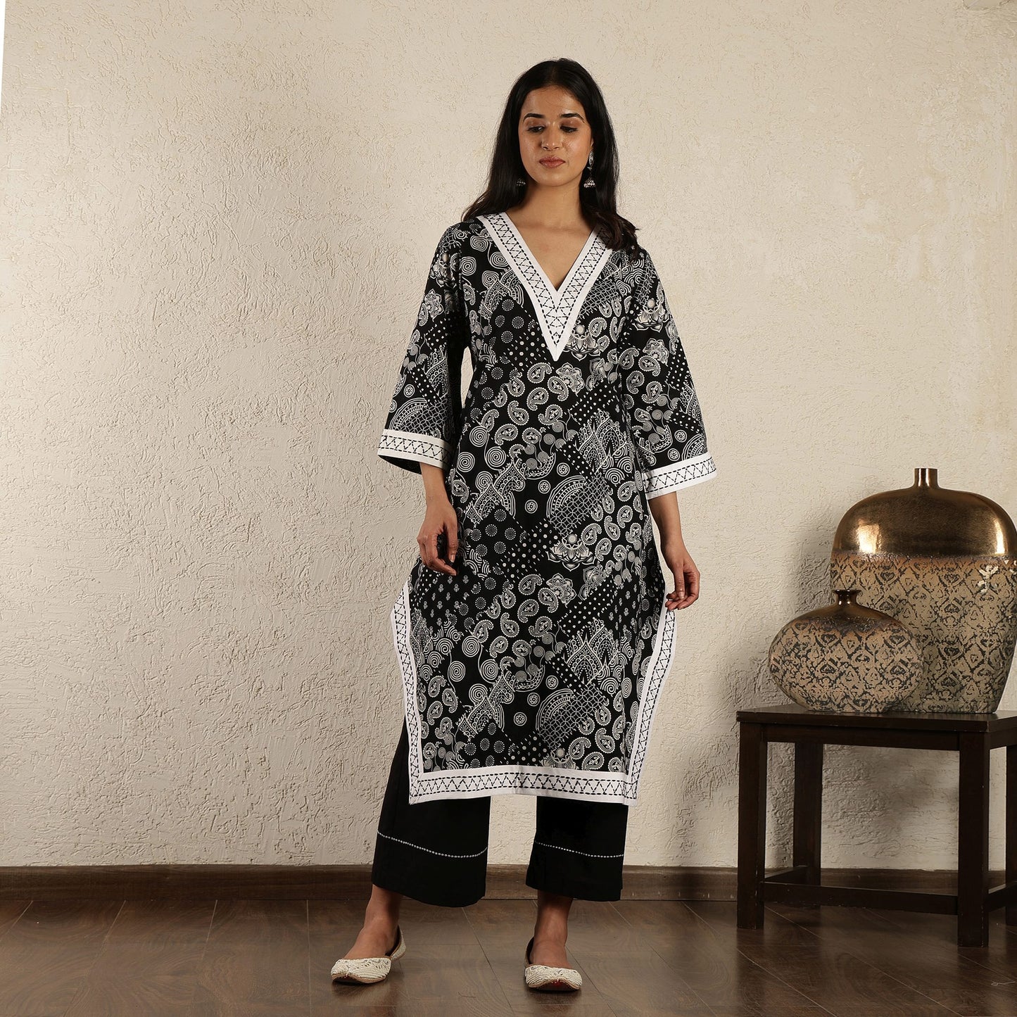 Black printed kurta