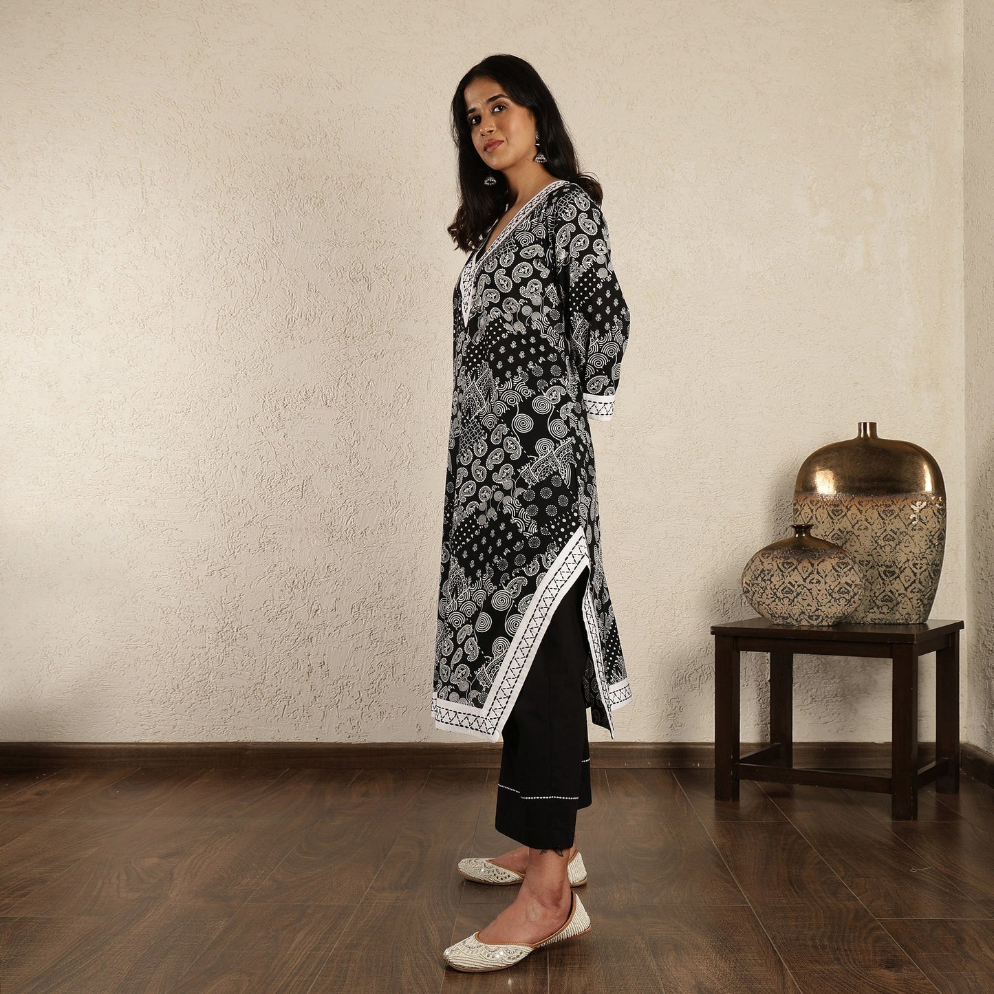 Black printed kurta