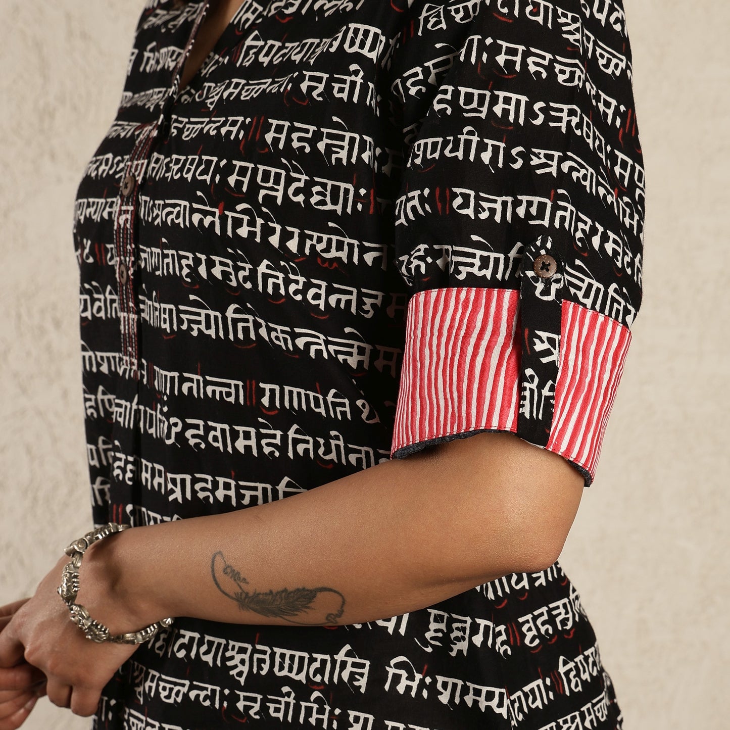 Black mantra printed kurta
