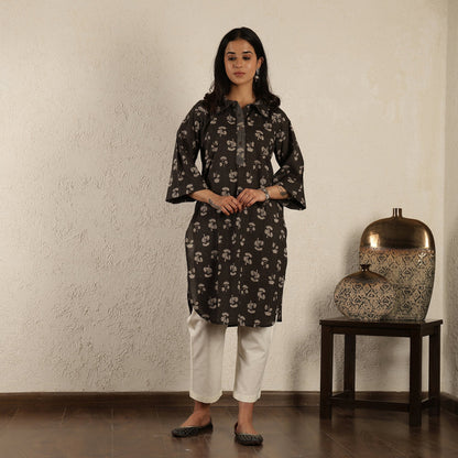 Black floral printed kurta