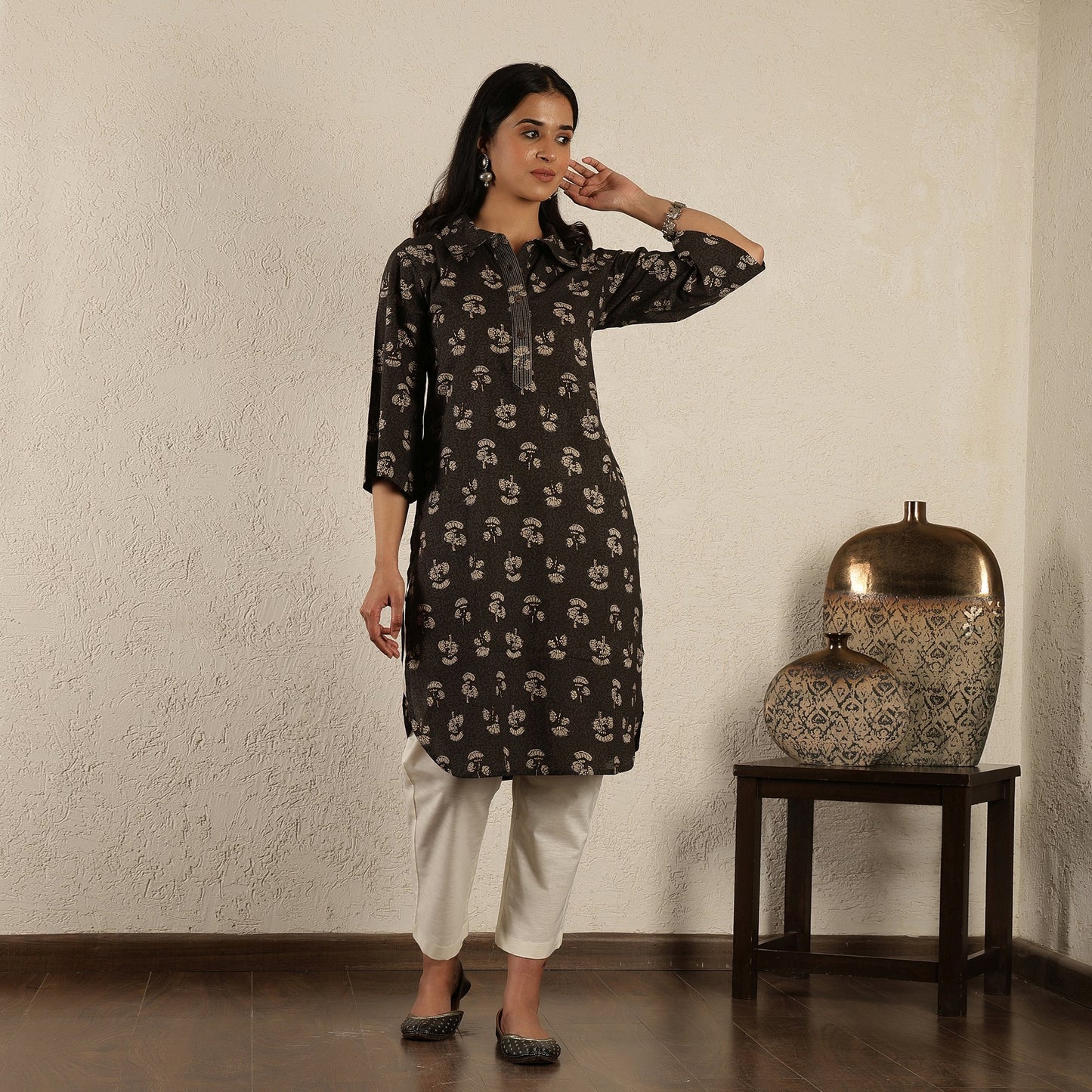 Black Printed Cotton Suit Set