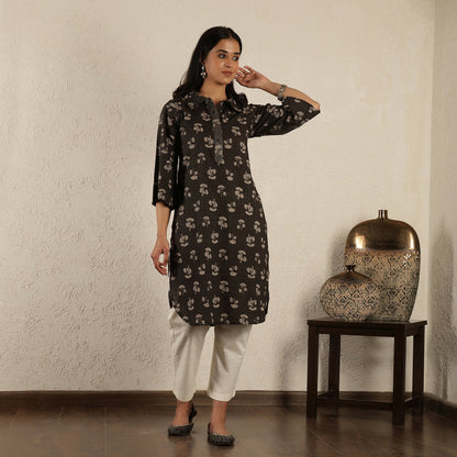 Black Printed Cotton Suit Set