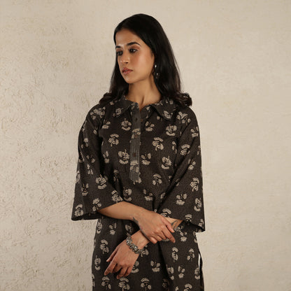 Black floral printed kurta