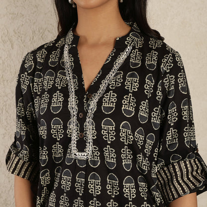 Black printed kurta