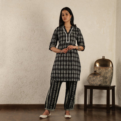 Black printed kurta