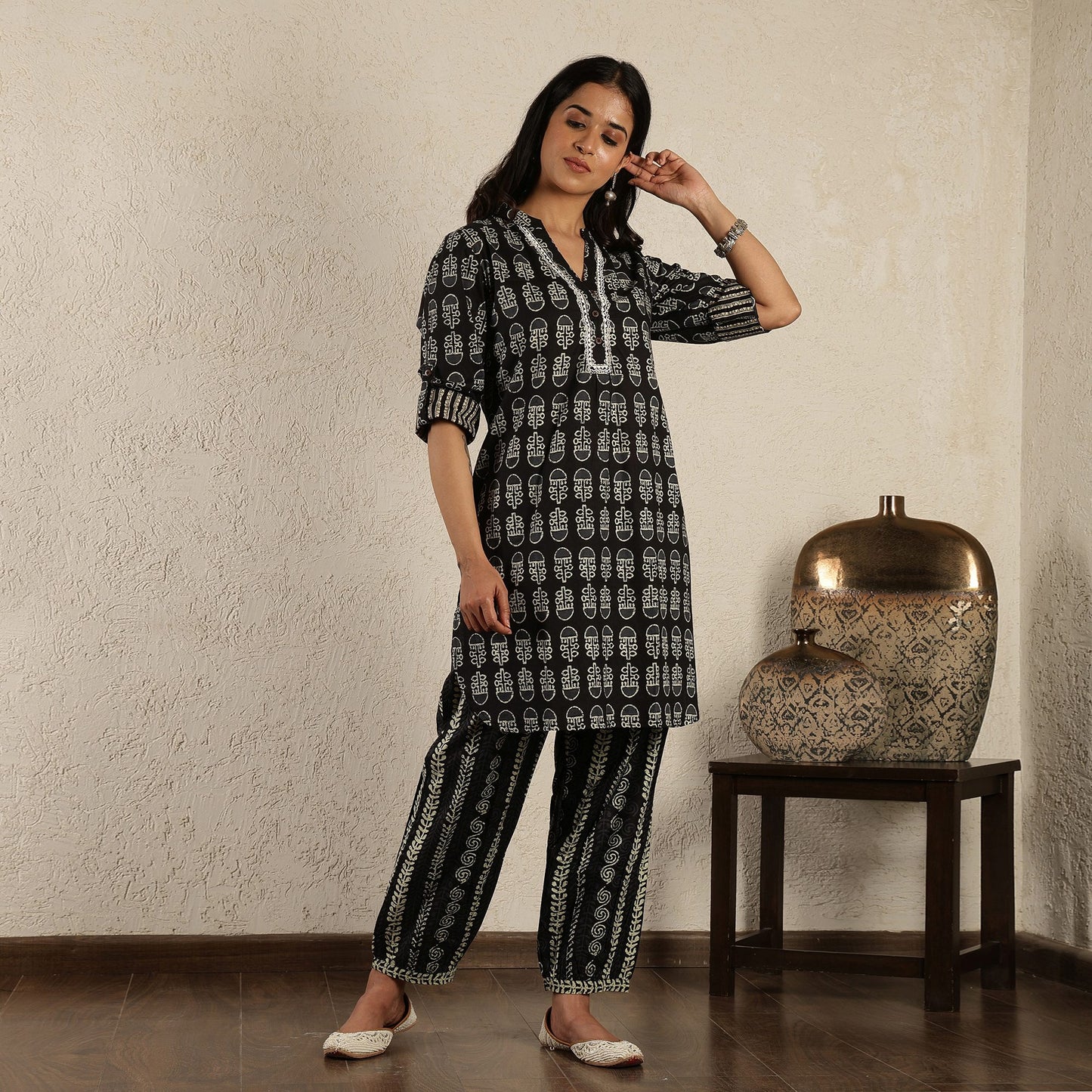 Black printed kurta