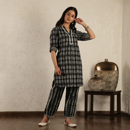 Black printed kurta