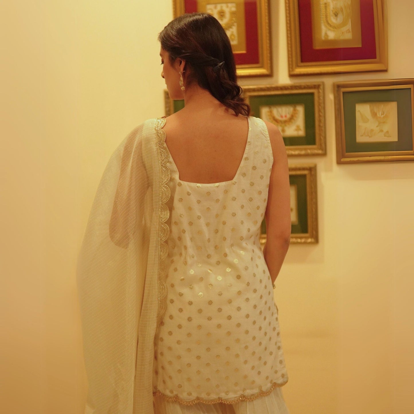 Natural chanderi Jacquard sharara set