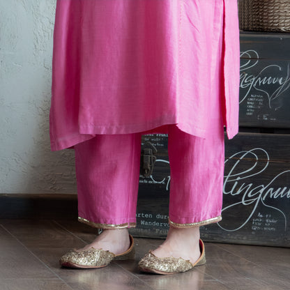 Pink embroidered kurta set with pants and dupatta