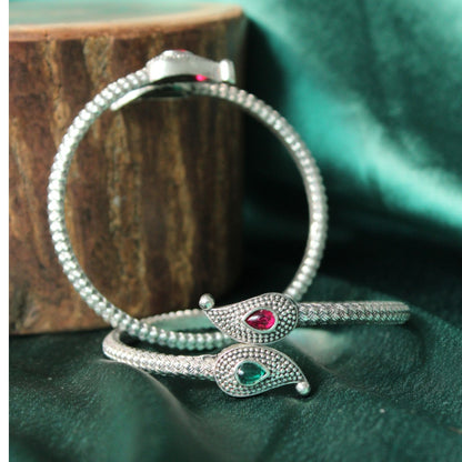 red and green Silver Oxidised Stone studded bangle