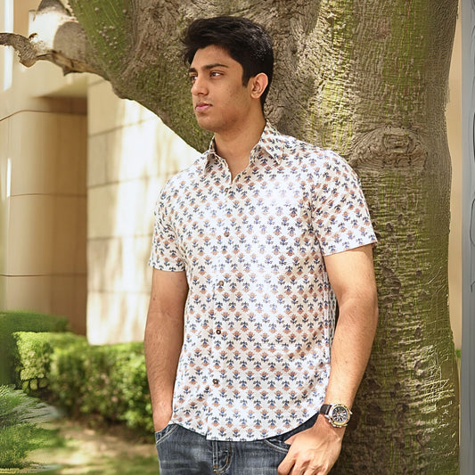 White cotton printed half sleeves Shirt
