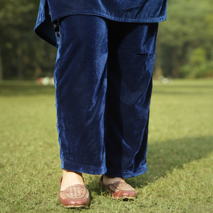 Blue Velvet Yoke Hand embroidered Kurta set with Dupatta