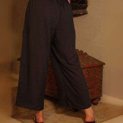 Black ikat printed kurta with overlapped pants