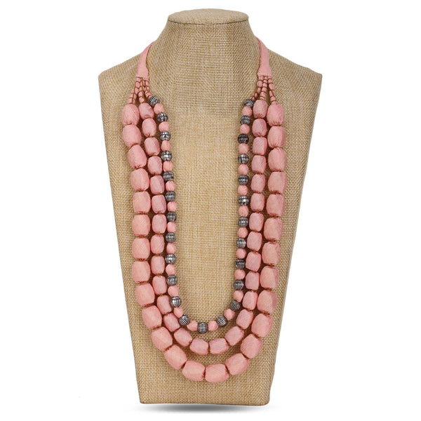 Brown Pink Mixed Bead Necklace