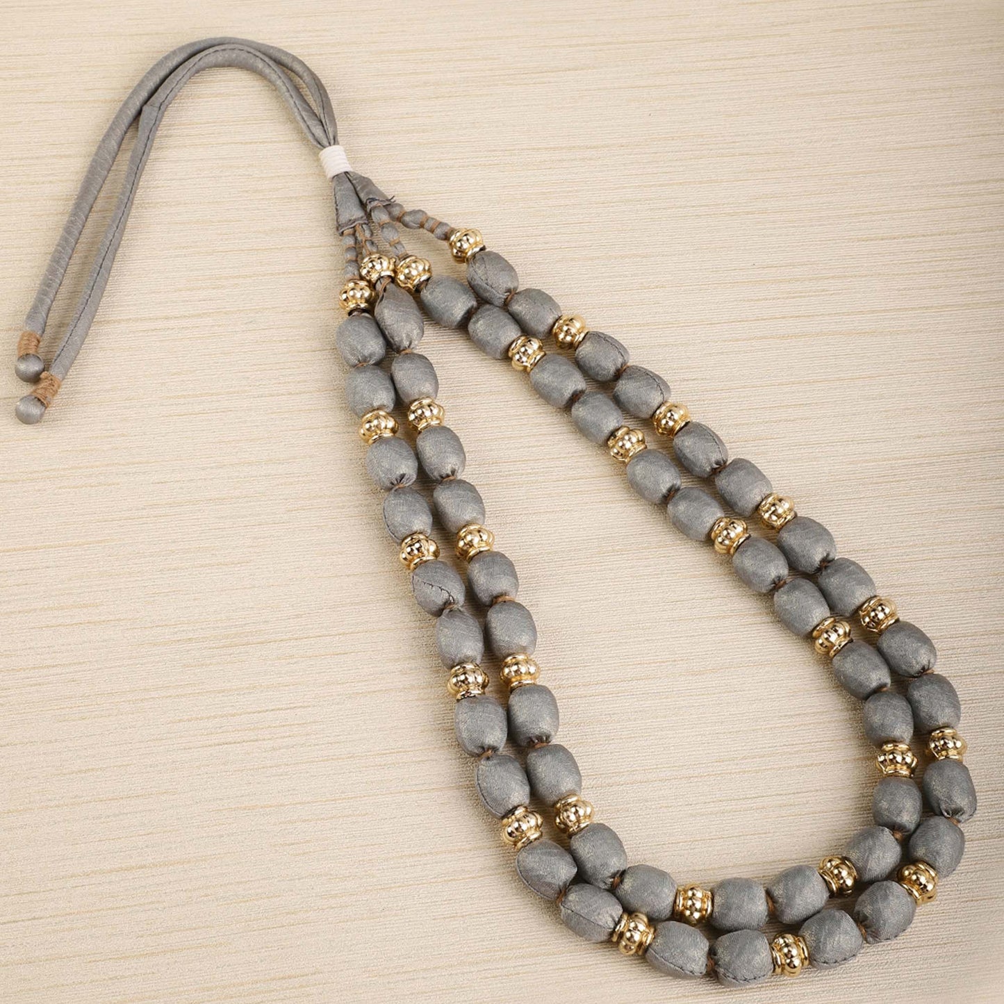 2 layer fabric beaded necklace in silk
