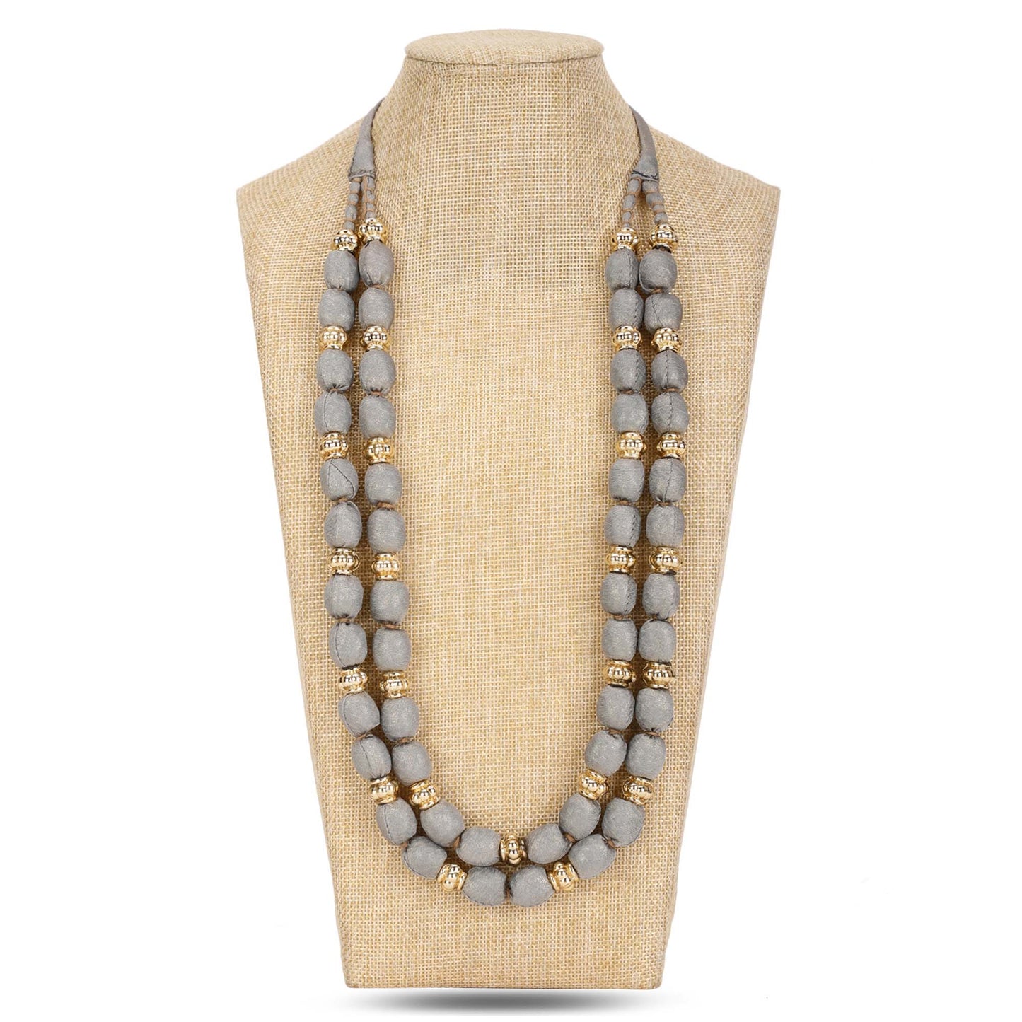 2 layer fabric beaded necklace in silk