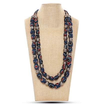 2 layer fabric beaded necklace in ajrakh silk